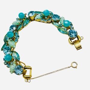 Vintage Juliana Aqua Molded Glass Moonglow Lucite Bracelet Verified